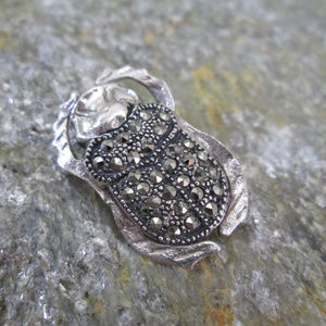 Sterling Silver Scarab, Marcasite Carapace Beetle